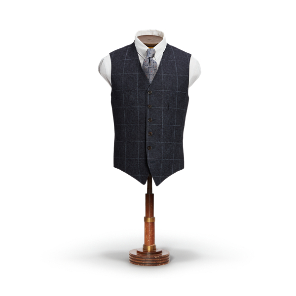 Navy/White Windowpane Linen-Blend Vest RRL 1