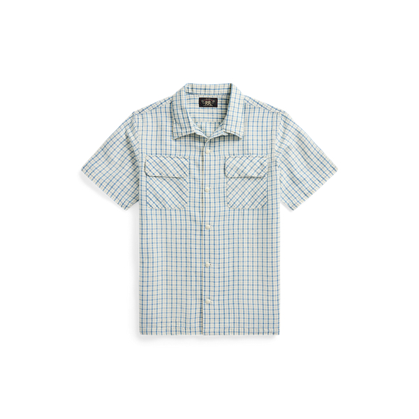 Rl-710 Indigo/Creme Checked Cotton-Linen Camp Shirt RRL 1