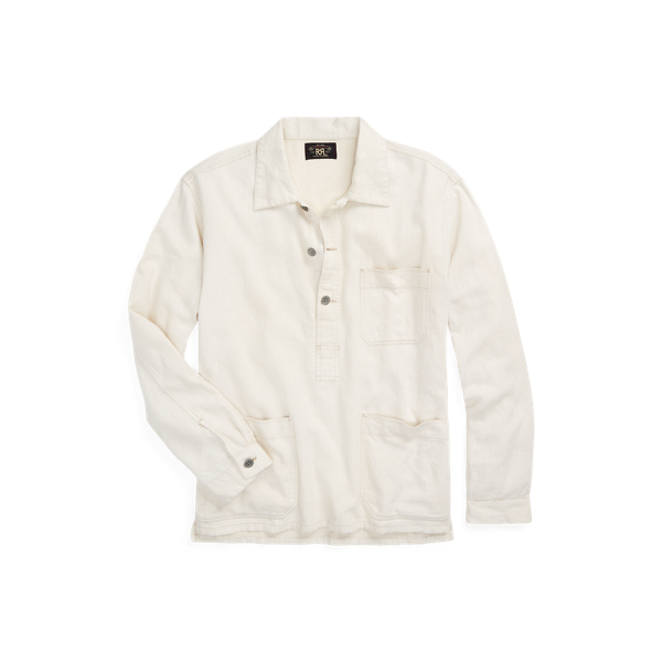 Off White Linen-Cotton Twill Popover Shirt RRL 1