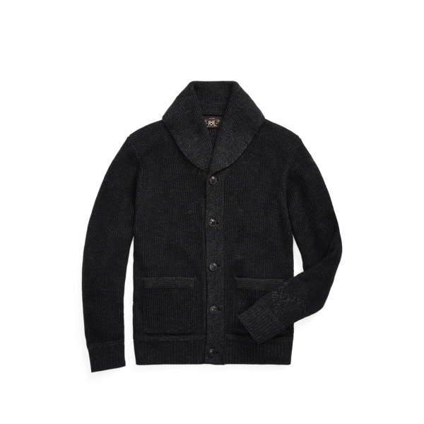 Black Repaired Cotton Shawl-Collar Cardigan RRL 1