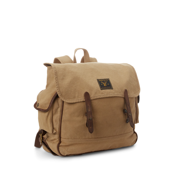 Leather Trim Canvas Backpack