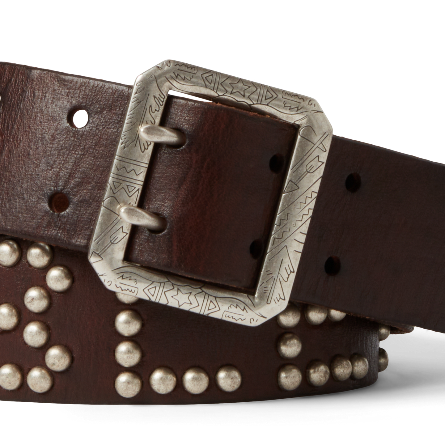 Мужской ремень Ralph Lauren Studded-Logo Leather, цвет: Тёмный коричневый — фото 2
