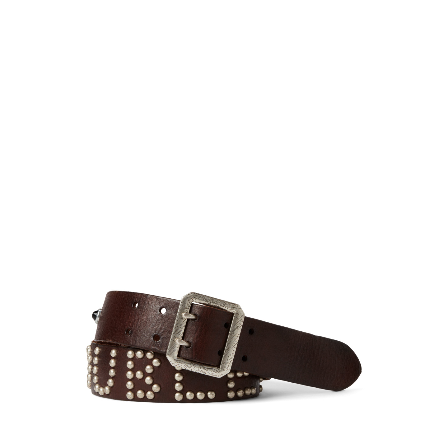 Мужской ремень Ralph Lauren Studded-Logo Leather, цвет: Тёмный коричневый — фото 4