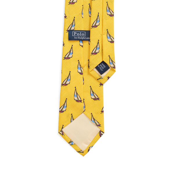 Yellow Sailboat-Print Linen Tie Polo Ralph Lauren 2