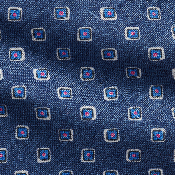 Navy Square-Patterned Linen Tie Polo Ralph Lauren 3