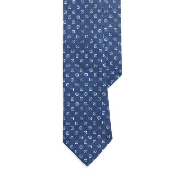 Navy Square-Patterned Linen Tie Polo Ralph Lauren 1