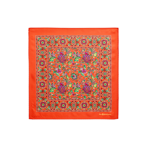 Orange Floral Silk Habotai Pocket Square Polo Ralph Lauren 2