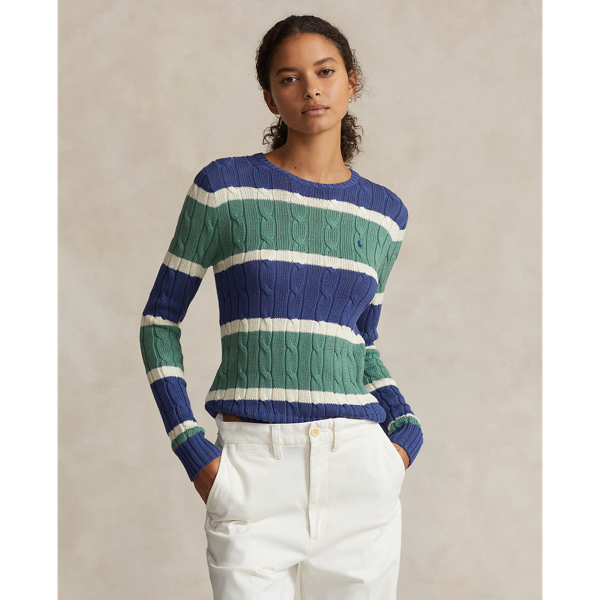 Striped Cable Cotton Crewneck Jumper