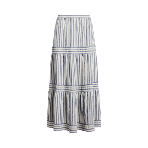 Striped Tiered A-Line Linen Skirt