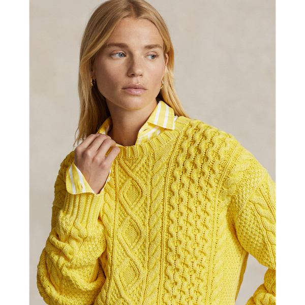 Yellow Cable-Knit Cotton Crewneck Jumper Polo Ralph Lauren 6