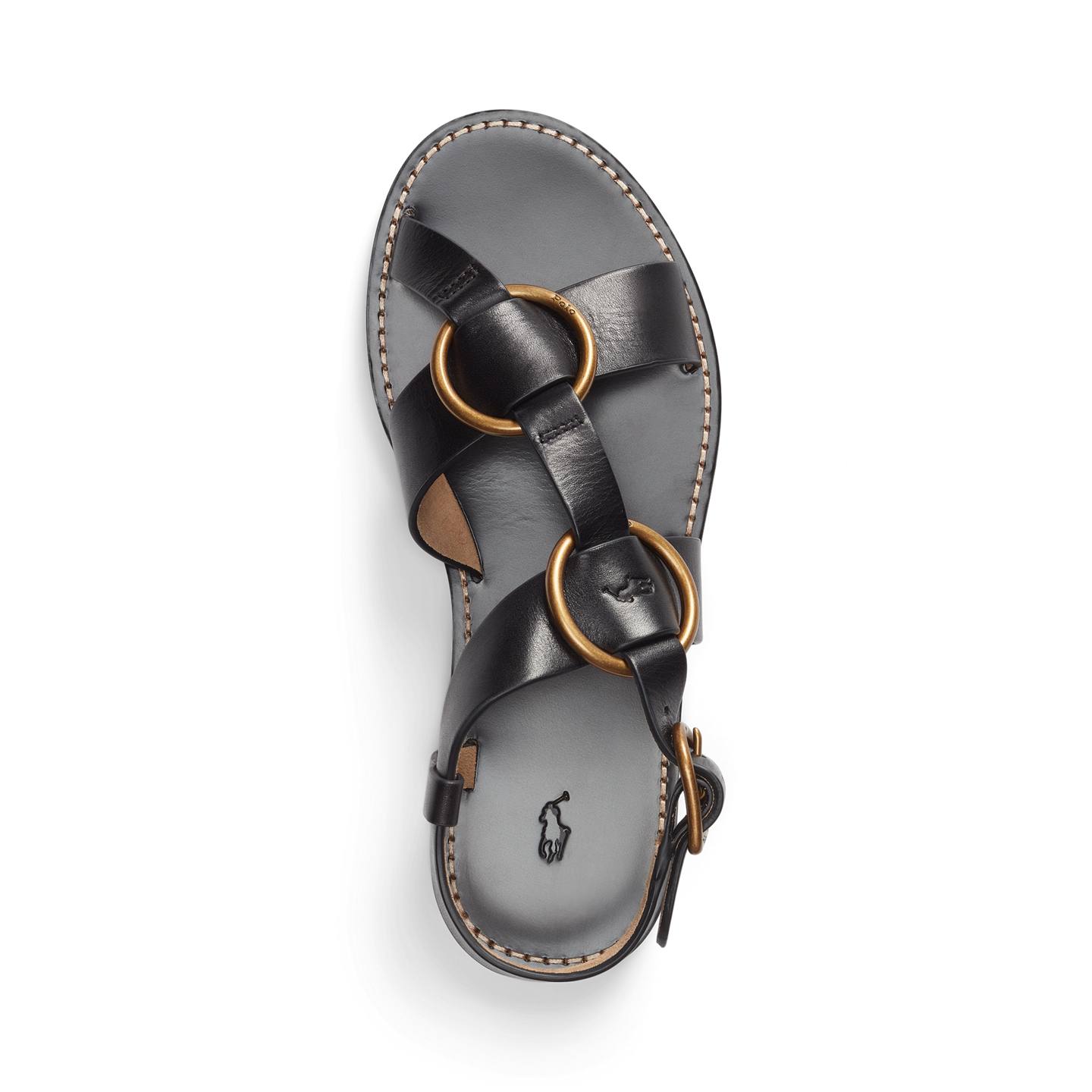 Женские сандалии Ralph Lauren Double O-Ring Leather Sandal, цвет: Чёрный — фото 3
