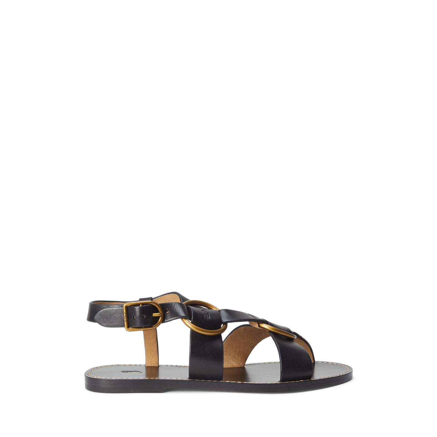 Женские сандалии Ralph Lauren Double O-Ring Leather Sandal, цвет: Чёрный — фото 4