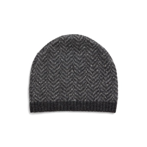 Medium Grey Heather Wool-Blend Herringbone Beanie Lauren 2