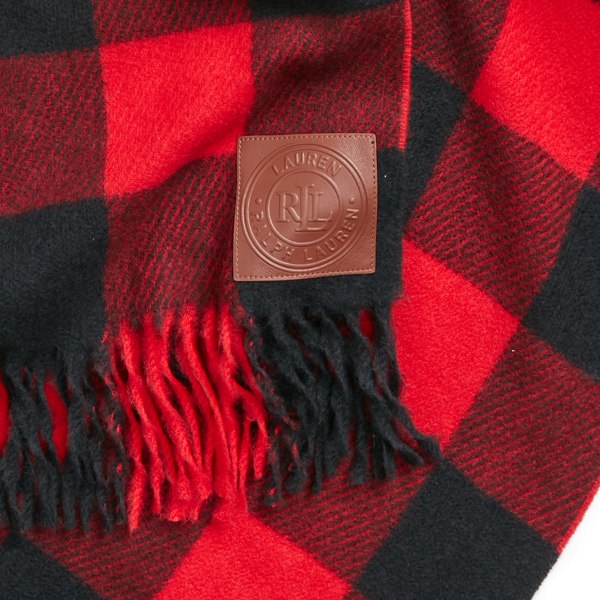 Black/Red Buffalo Check Brushed Wrap Scarf Lauren 3