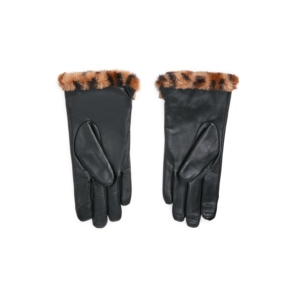 Leopard/Black Faux-Fur-Lined Sheepskin Tech Gloves Lauren 2