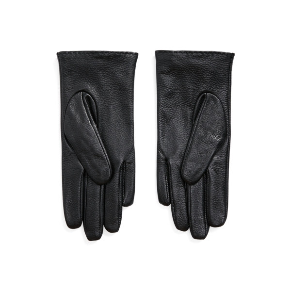 Black Pebbled Leather Gloves Lauren 2
