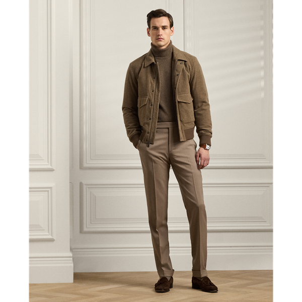 Taupe Gregory Hand-Tailored Wool Suit Trouser Purple Label 1