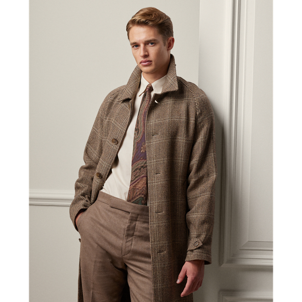 Taupe Multi Hand-Tailored Tick-Weave Balmacaan Coat Purple Label 4