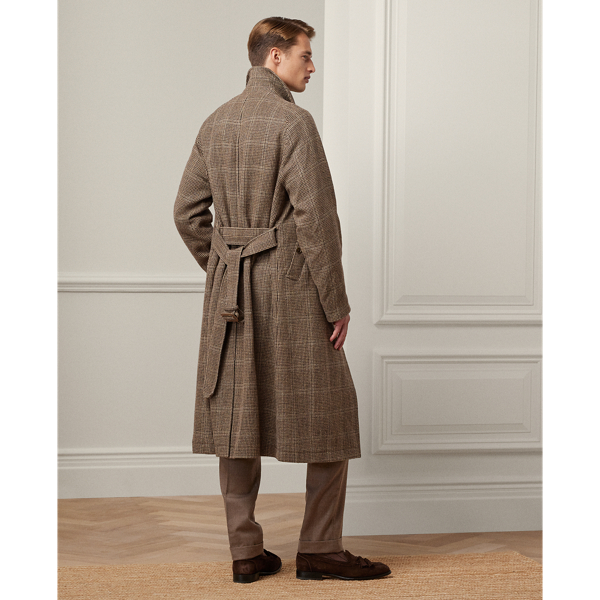 Taupe Multi Hand-Tailored Tick-Weave Balmacaan Coat Purple Label 5