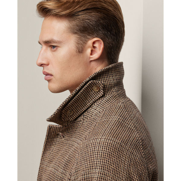 Taupe Multi Hand-Tailored Tick-Weave Balmacaan Coat Purple Label 6