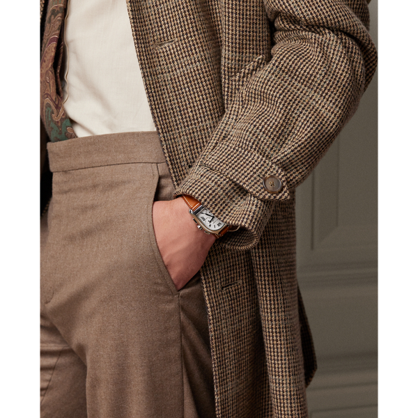 Taupe Multi Hand-Tailored Tick-Weave Balmacaan Coat Purple Label 7