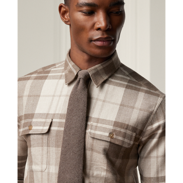 Truffle/Taupe Plaid Wool-Silk-Cashmere Shirt Purple Label 6