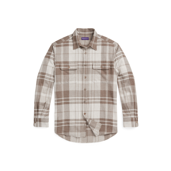 Truffle/Taupe Plaid Wool-Silk-Cashmere Shirt Purple Label 2