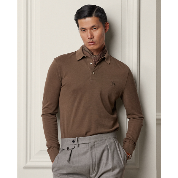 Wool Piqué Long-Sleeve Polo Shirt