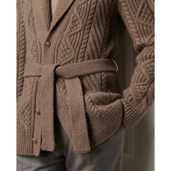 Truffle Melange Cable-Knit Cashmere Belted Cardigan Purple Label 6