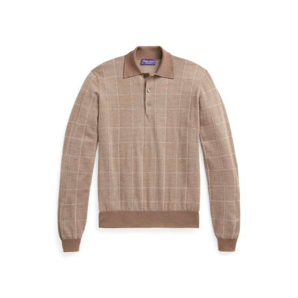 Plaid Cashmere-Blend Polo-Collar Jumper