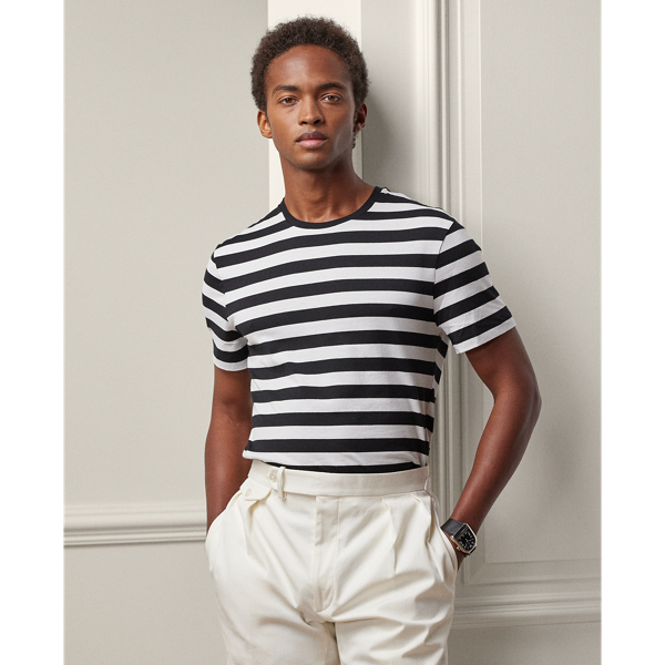 Classic Black Multi Striped Lisle Crewneck T-Shirt Purple Label 1