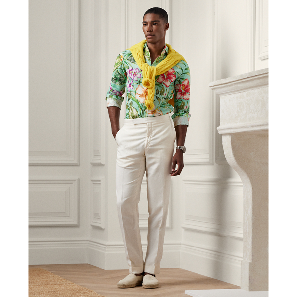 Green Floral-Print Linen Shirt Purple Label 4