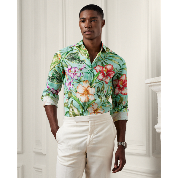 Botanical-Print Linen Shirt