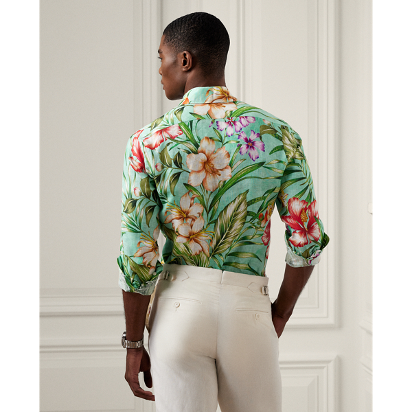 Green Floral-Print Linen Shirt Purple Label 5