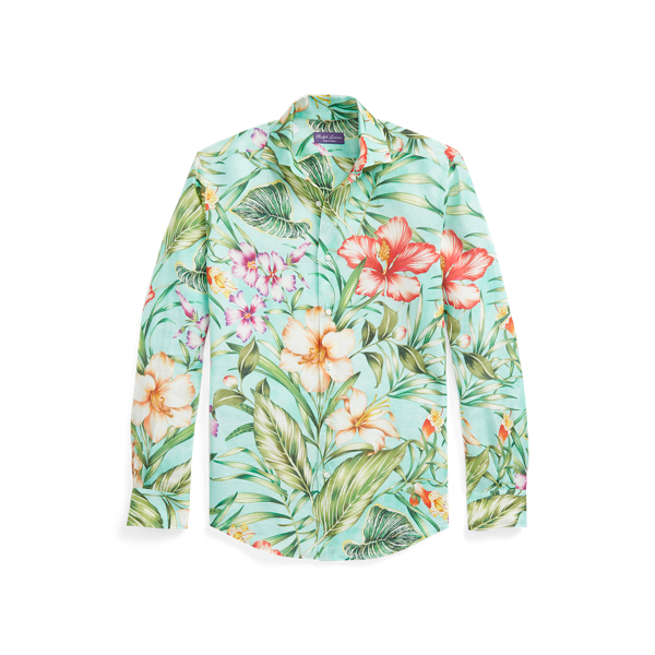 Green Floral-Print Linen Shirt Purple Label 2
