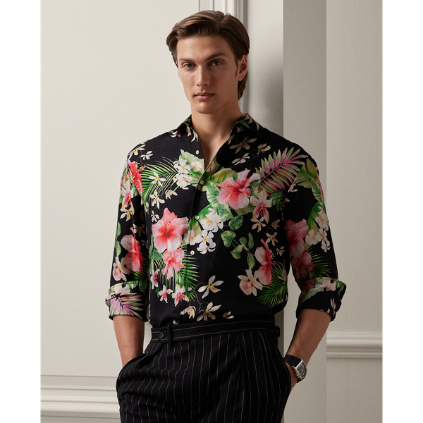 Botanical-Print Silk Twill Shirt 