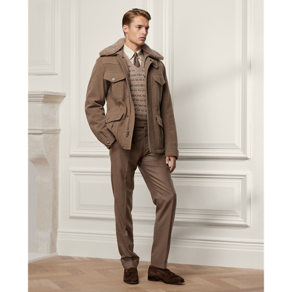 Taupe Melange Hamish Shearling-Collar Flannel Jacket Purple Label 4