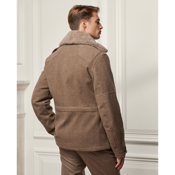 Taupe Melange Hamish Shearling-Collar Flannel Jacket Purple Label 5