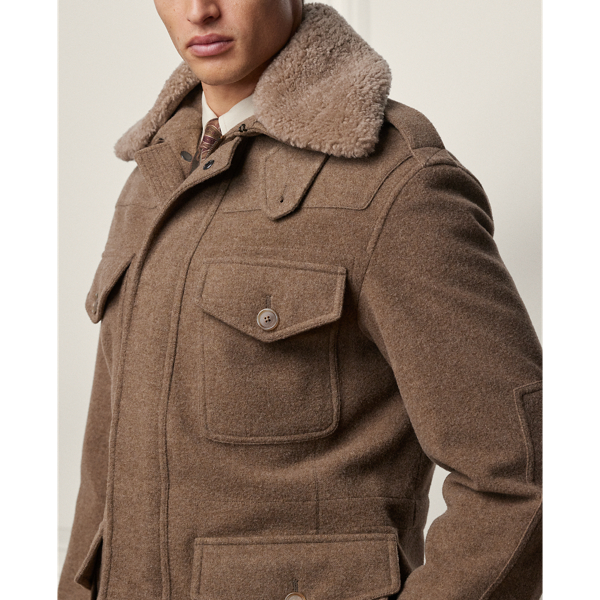 Taupe Melange Hamish Shearling-Collar Flannel Jacket Purple Label 6