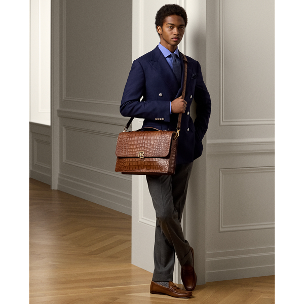 Gold RL Pebbled Alligator Briefcase Purple Label 7