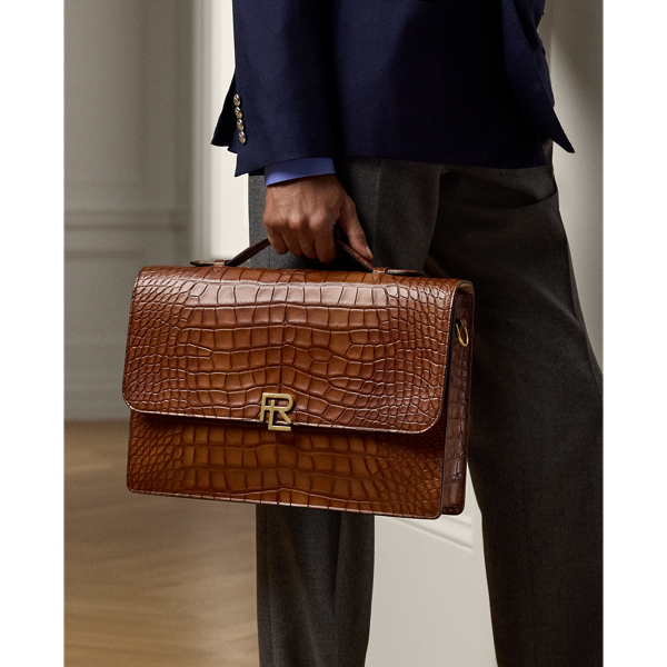 Gold RL Pebbled Alligator Briefcase Purple Label 8