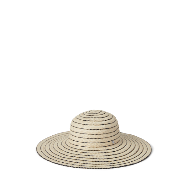 Natural/Black Striped Straw Sun Hat Lauren 1