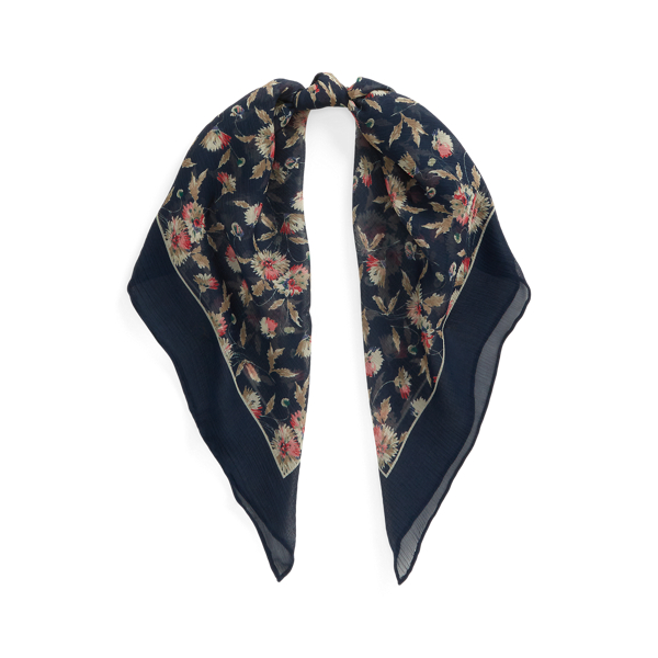 Floral Silk Crinkle Chiffon Square Scarf