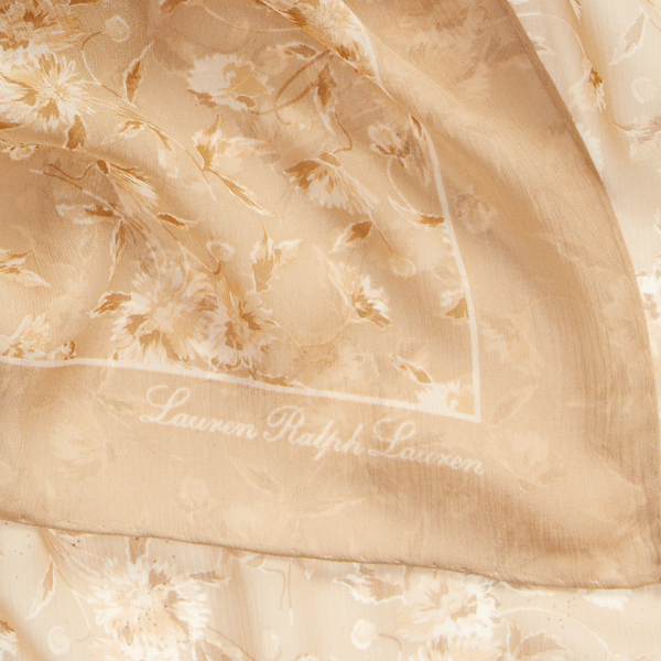 Tan Floral Silk Chiffon Square Scarf Lauren 3
