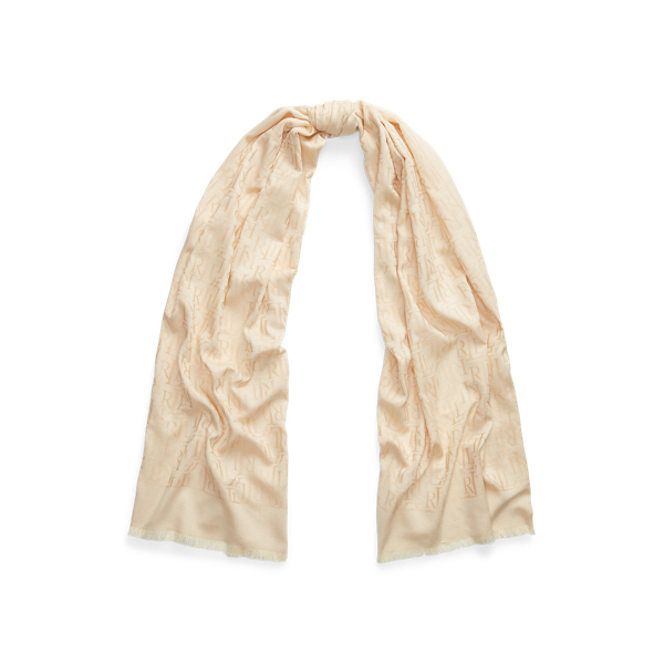 Cream Jacquard-Schal mit Logo Lauren 1