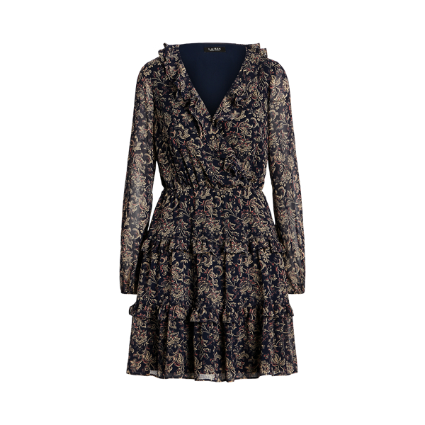 Robe col en&nbsp;V crois&eacute; georgette froiss&eacute;e Lauren en 1