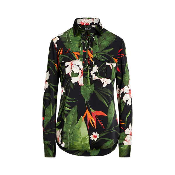 Blusa floral charmeuse com cord&otilde;es Lauren em 1