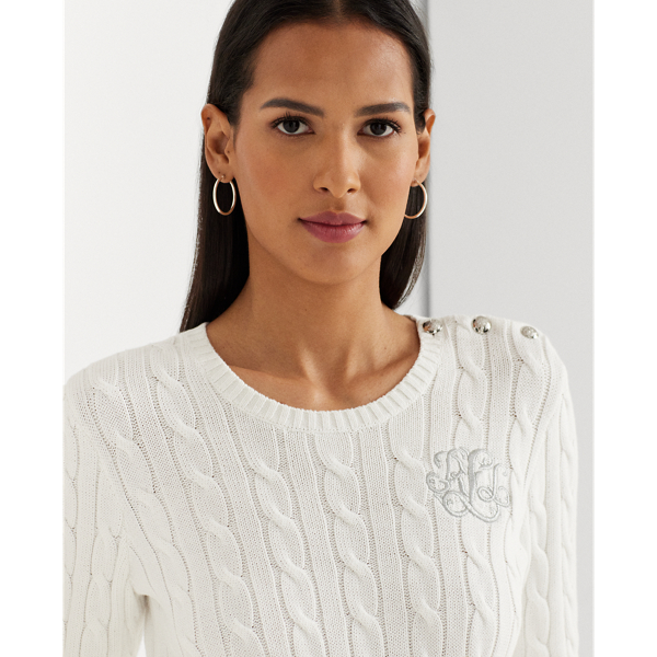 Baumwollpullover mit Zopfmuster Lauren in Wei&szlig; 6