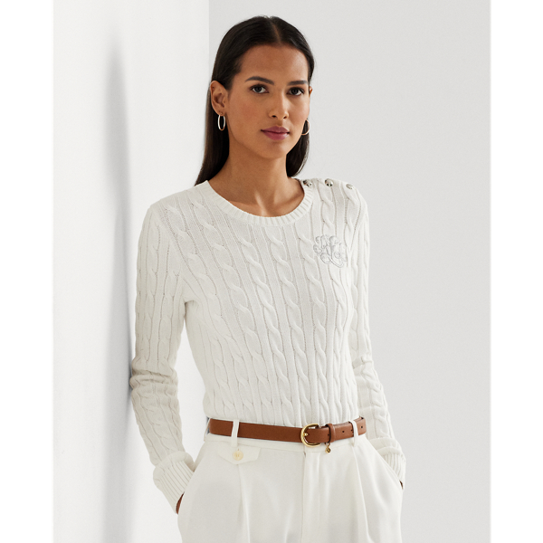 Baumwollpullover mit Zopfmuster Lauren in Wei&szlig; 7