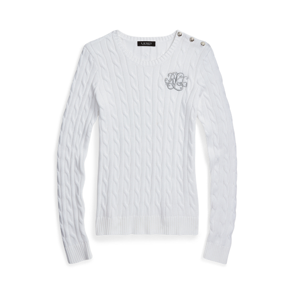 Baumwollpullover mit Zopfmuster Lauren in Wei&szlig; 2